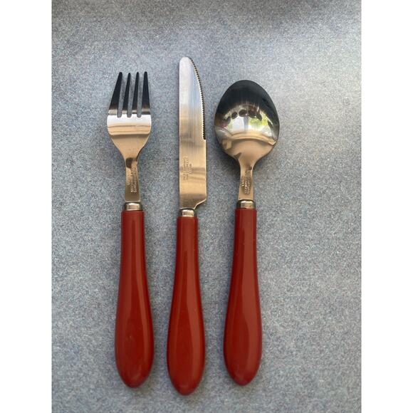 Pier 1 MCM Mauve Acrylic Handle Stainless Steel 3 Piece Flatware Set (2 Avail) - Picture 4 of 10